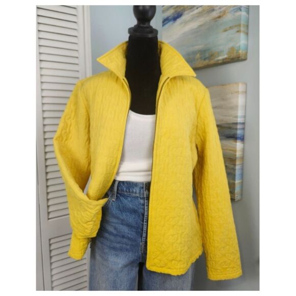 Vintage Nouveaux Quilted Jacket Size Small Yellow Zip Collared Lightweight - Picture 1 of 8